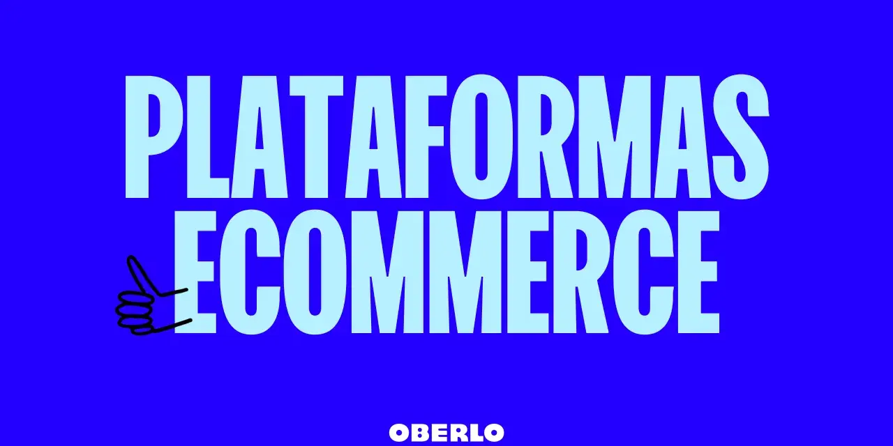 Texto grande y claro: "PLATAFORMAS ECOMMERCE". Un pulgar hacia arriba con un estilo de dibujo animado.