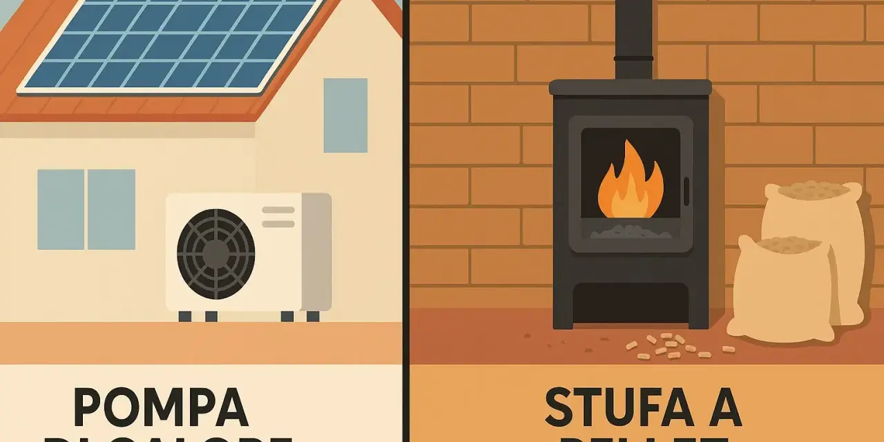 Pompa di calore con pannelli solari e stufa a pellet con sacchi di combustibile: soluzioni per un riscaldamento senza gas.