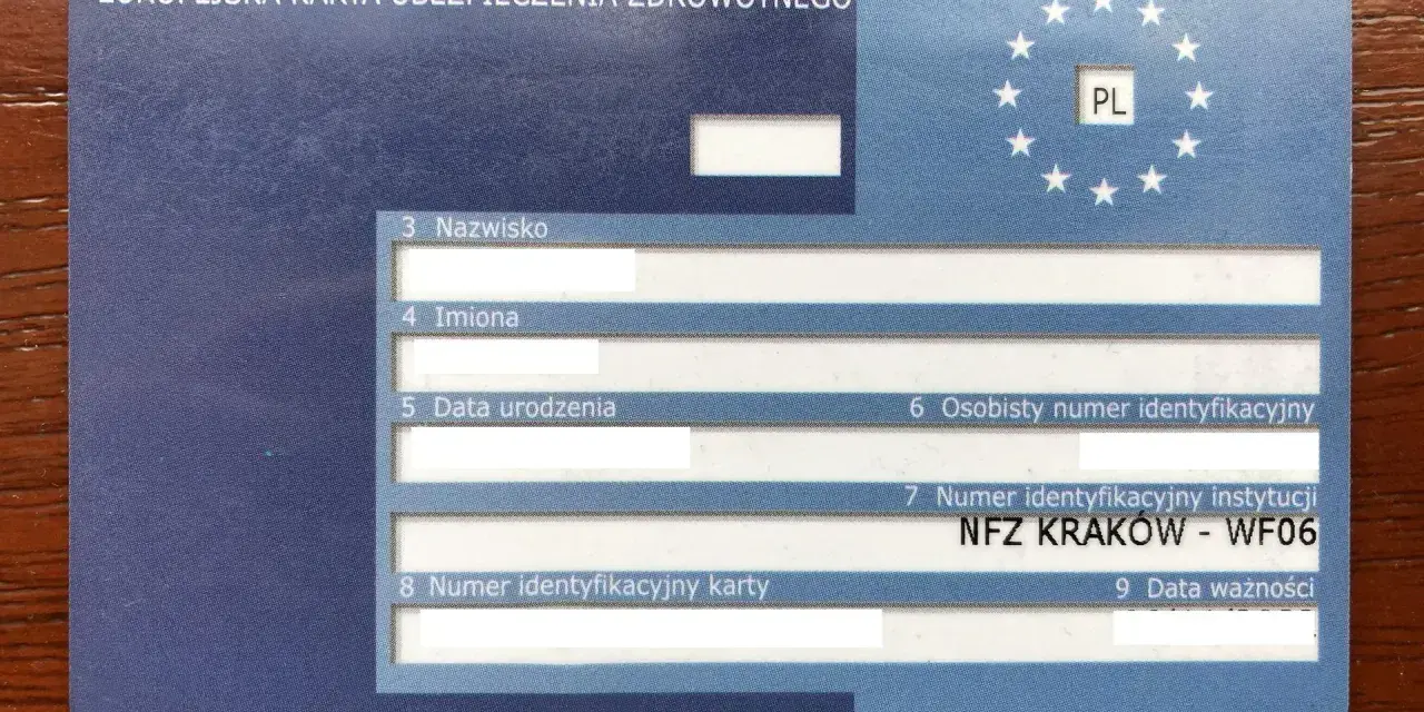 Europejska karta ubezpieczenia zdrowotnego, numer identyfikacyjny instytucji NFZ KRAKÓW.