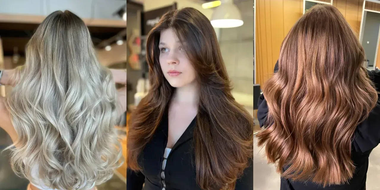 Trzy kobiety prezentują efektowne cieniowanie włosów: blond, brąz i rudy.