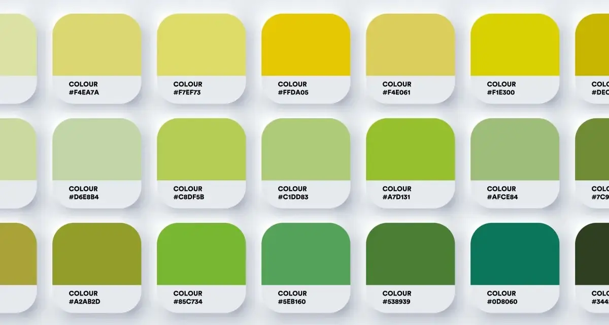 Una paleta de colores fríos y cálidos, con tonos verdes y amarillos que evocan la naturaleza.