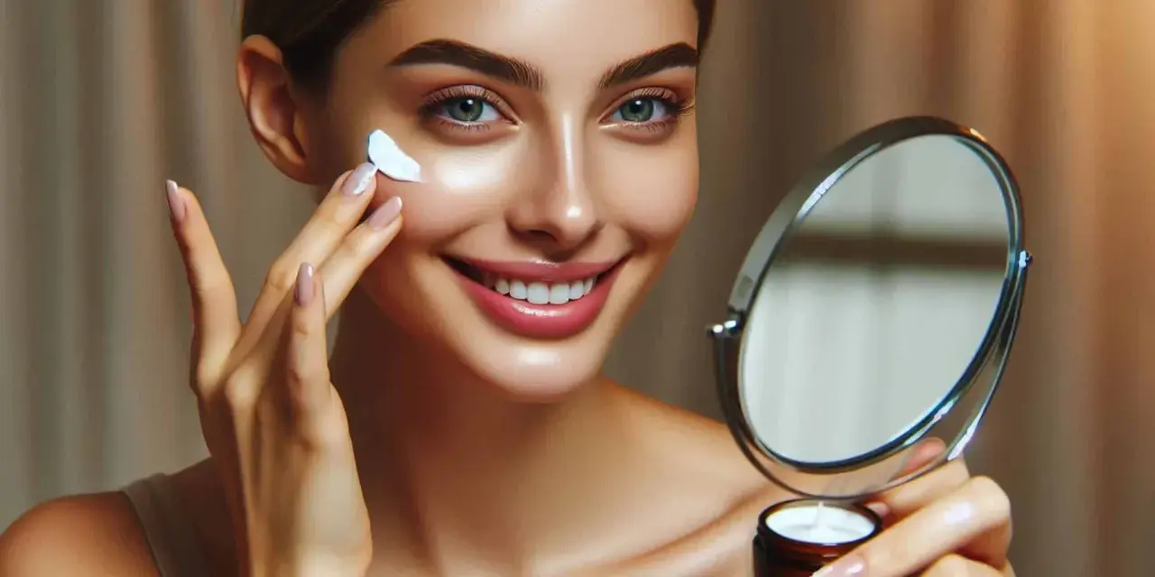Une femme applique une crème hydratante, cherchant le meilleur correcteur pour ses cernes marrons. Elle se regarde dans un miroir.