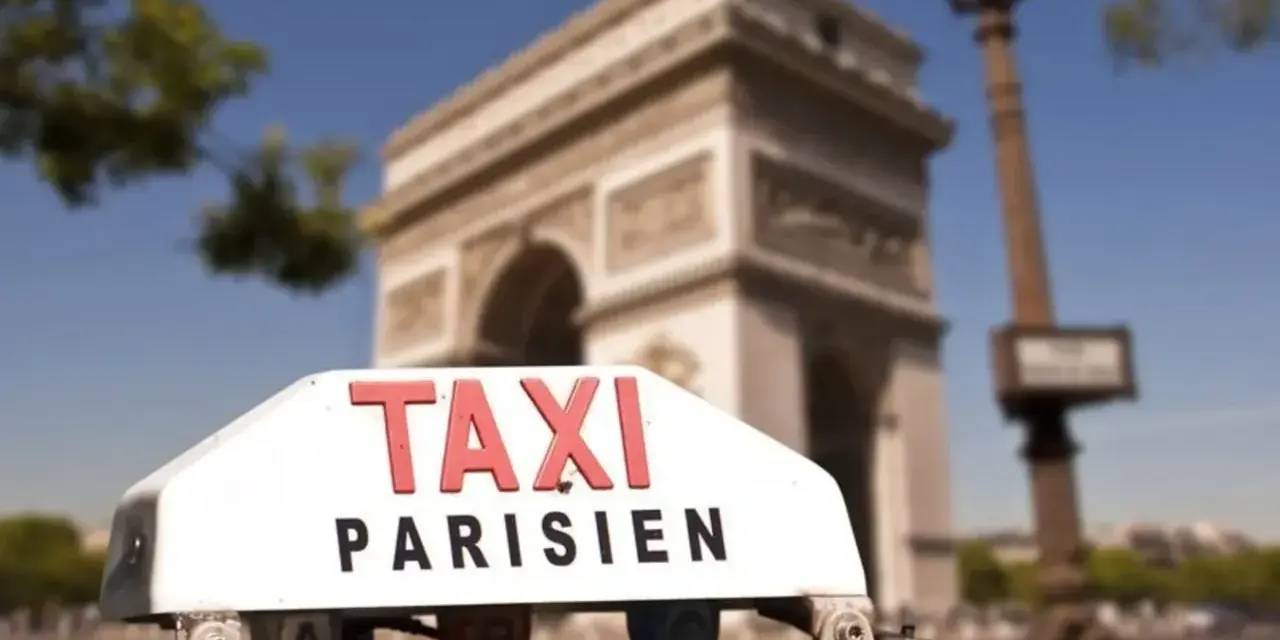 Un taxi parisien con el Arco del Triunfo de fondo.
