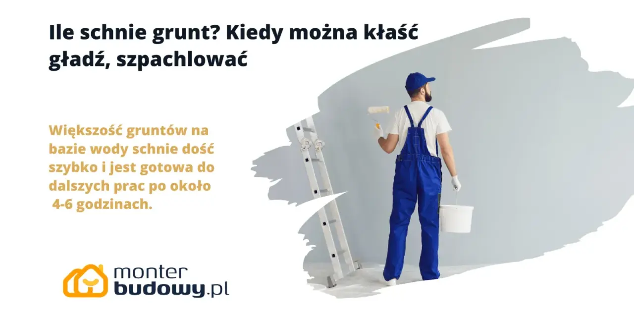 Budowlaniec z wałkiem i wiadrem czeka, aż grunt wyschnie. Większość gruntów wodnych schnie 4-6 godzin.
