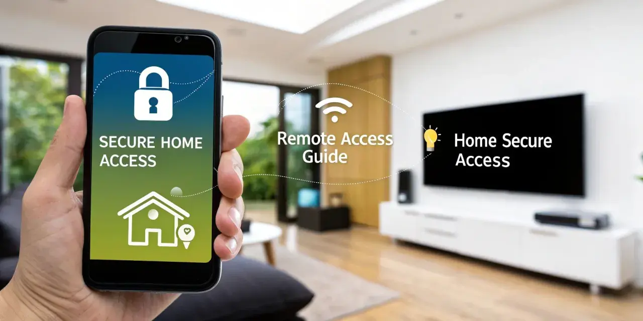 A hand holds a smartphone displaying "Secure Home Access," illustrating how IoT devices are remotely controllable for a safe and connected living space.