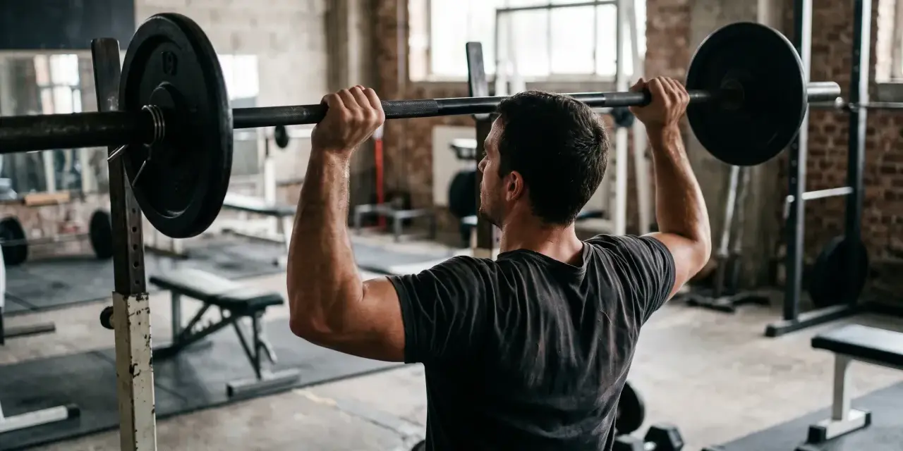 Un homme effectue des exercices de musculation avec une barre chargée dans une salle de sport rustique.