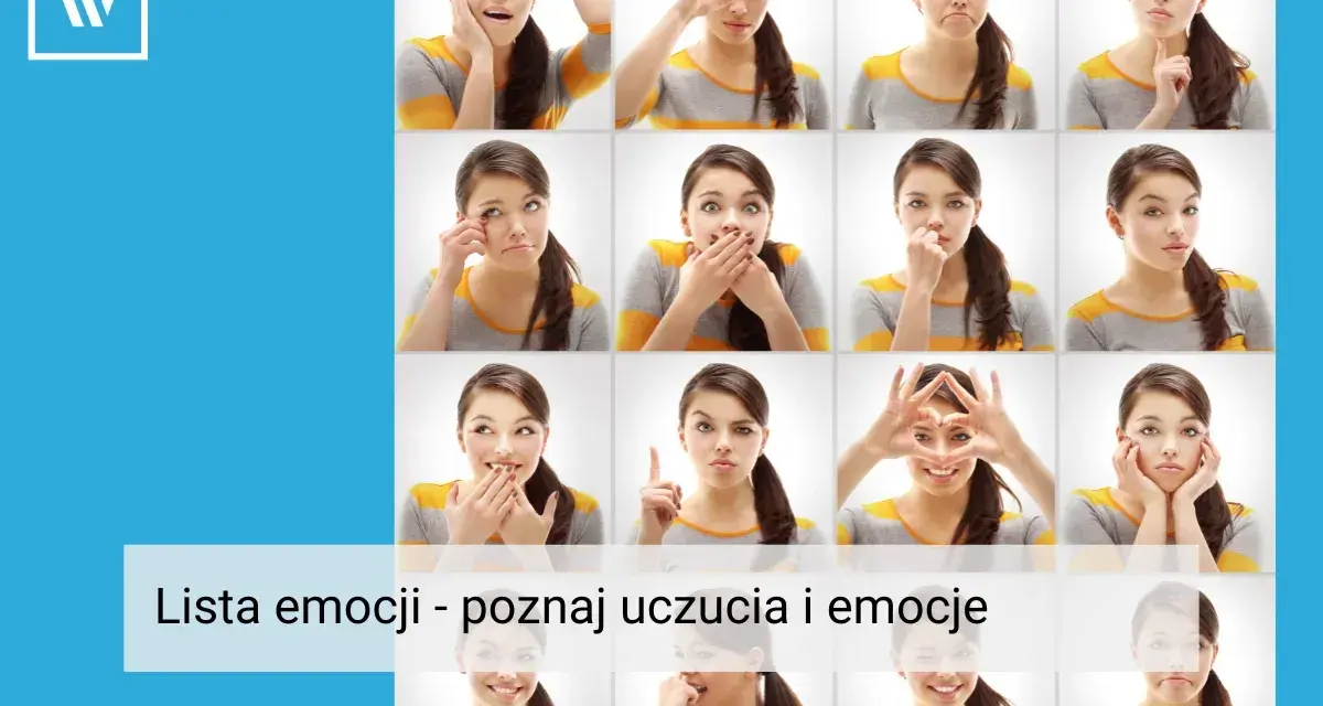 Szesnaście twarzy wyrażających różne emocje: radość, smutek, zdziwienie, złość. Poznaj bogactwo ludzkich emocji.