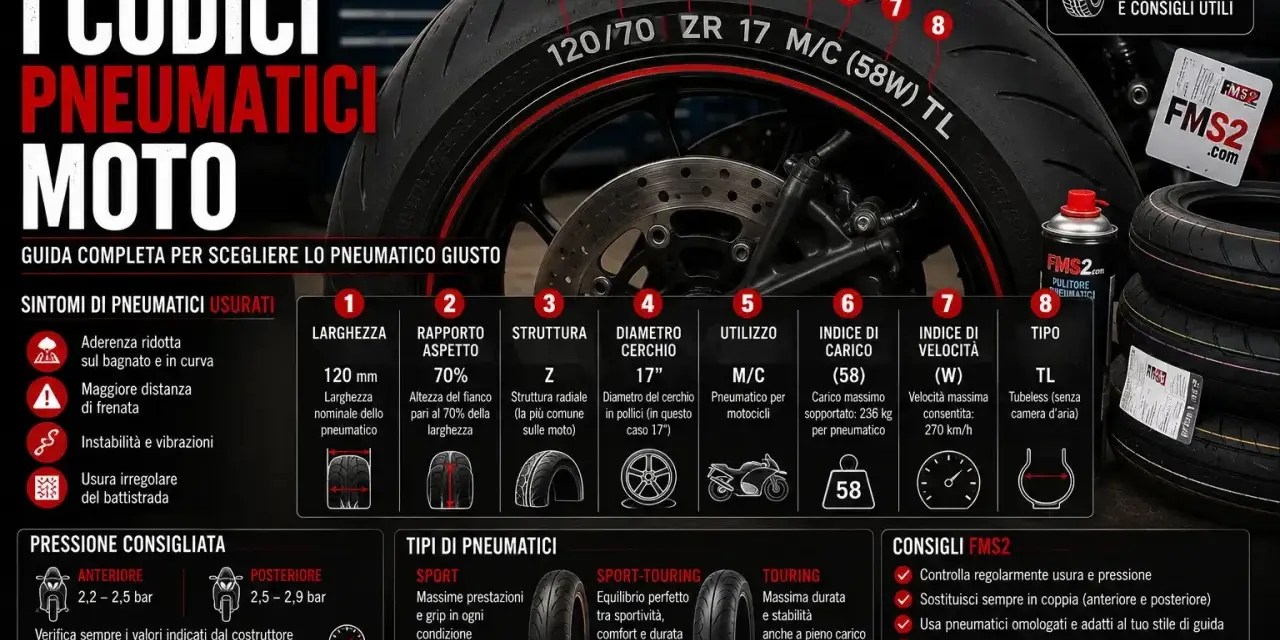 Guida alla lettura dei codici sul battistrada pneumatici motociclo: larghezza, indice di carico e velocità per scegliere il pneumatico giusto.