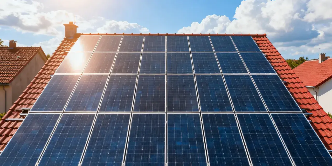 Panele fotowoltaiczne na dachu domu, łapiące promienie słońca. Ich żywotność zapewnia zieloną energię na lata.