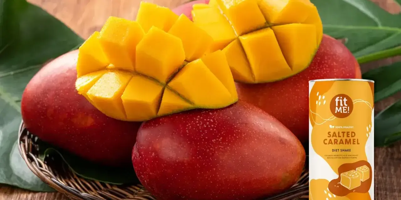 Soczyste mango i puszka napoju "Salted Caramel" z hasłem "african mango opinie".