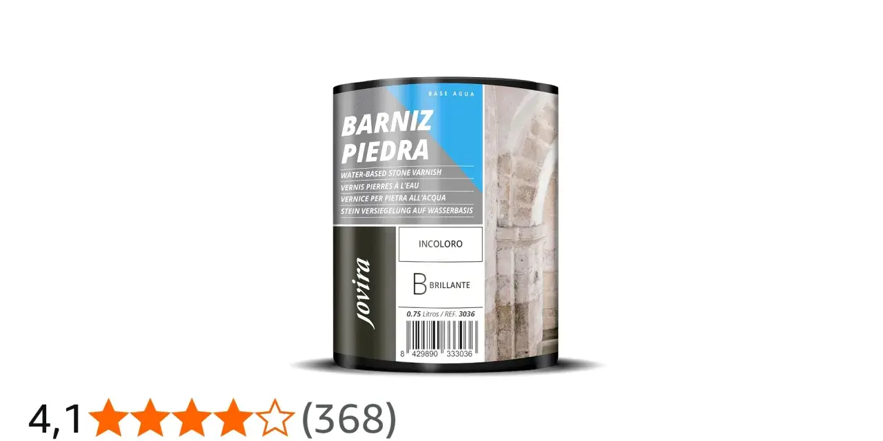 Barniz para piedra Jovira, incoloro y brillante, base agua. Protege y embellece superficies de piedra.