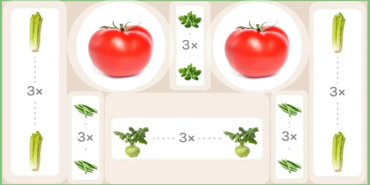 Gute Nachbarn Sellerie, Tomaten, Bohnen, Kohlrabi und Basilikum.