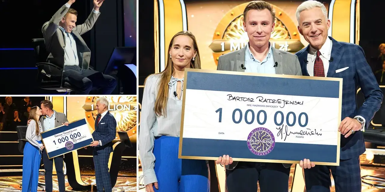 Bartosz Radziejewski wygrał milion w Milionerach! Radość zwycięzcy, jego partnerki i prowadzącego.