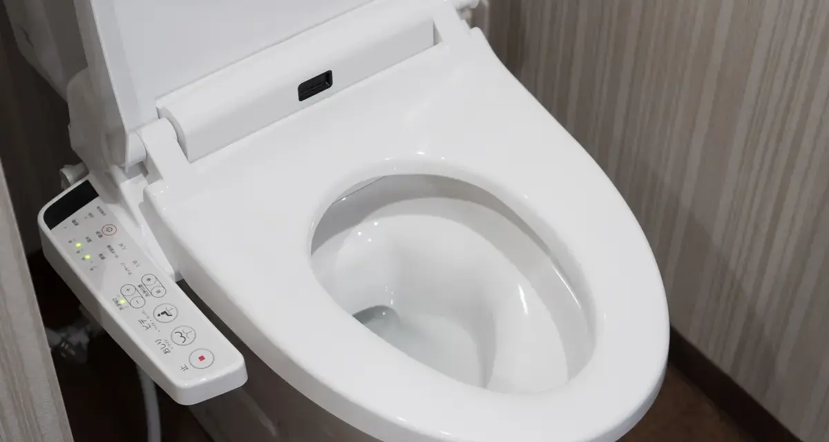 Panneau de commande d'une toilette japonaise. Il montre les options de nettoyage et de séchage, illustrant le fonctionnement de cet appareil moderne.