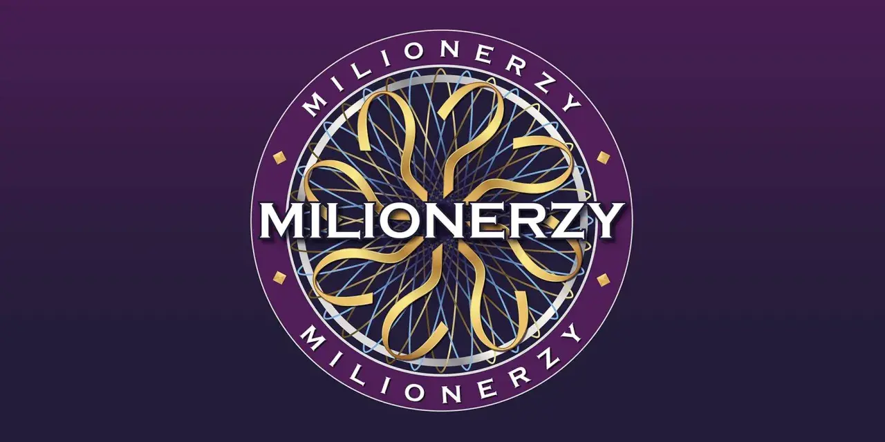 Logo "Milionerzy" z złotymi, stylizowanymi znakami zapytania. Kiedy leci ten program, emocje rosną!