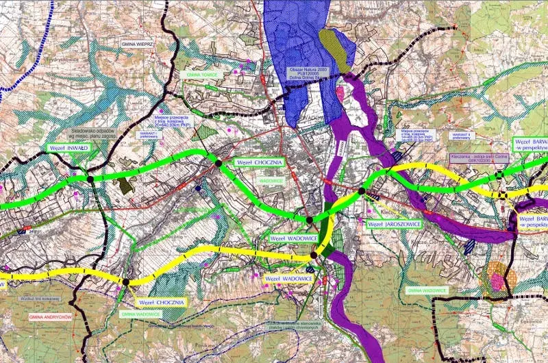Szczegółowa mapa Beskidzkiej Drogi Integracyjnej i jej kluczowe lokalizacje