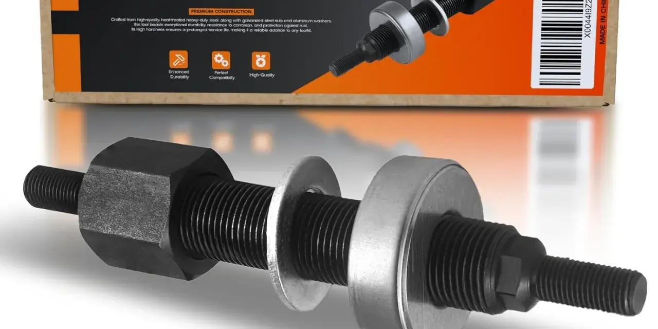 A harmonic balancer installation tool, crafted from heavy-duty steel, designed for Chevy SBC BBC cranks.