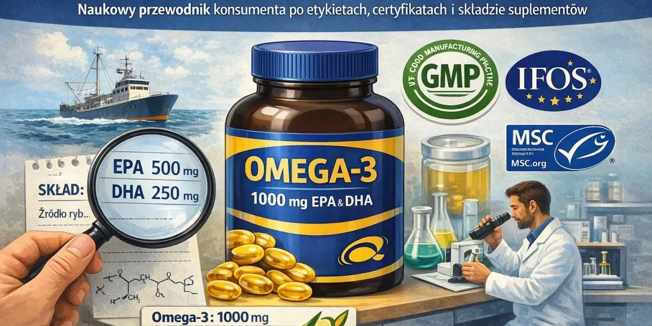 Wysokiej jakości suplement Omega-3 z EPA i DHA, pochodzący ze zrównoważonych połowów, potwierdzony certyfikatami GMP i IFOS.