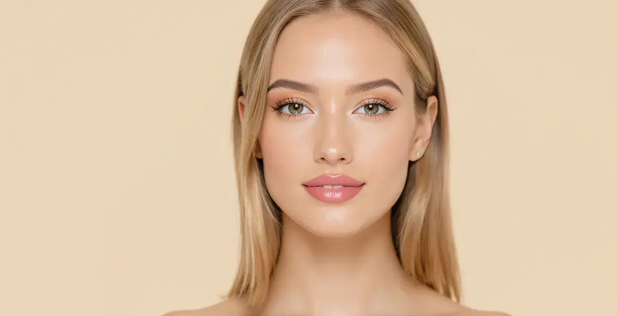 Un visage de jeune femme blonde, aux yeux verts et lèvres roses, une **aha définition** de beauté naturelle.