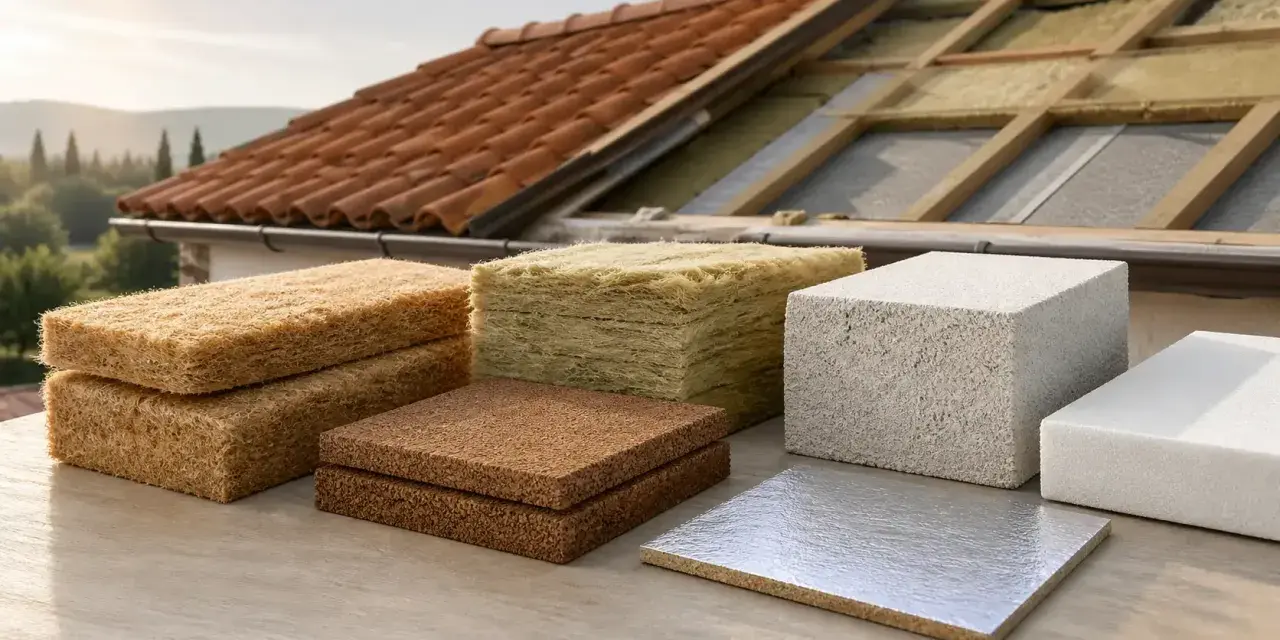 Materiali per l'isolamento sottotetto: pannelli in fibra di legno, lana di roccia, sughero e schiume isolanti.