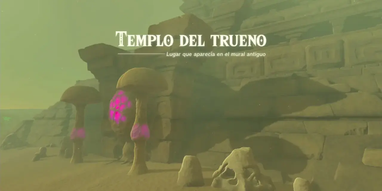 El Templo del Trueno en Zelda: Tears of the Kingdom, un lugar misterioso con hongos brillantes y ruinas antiguas.