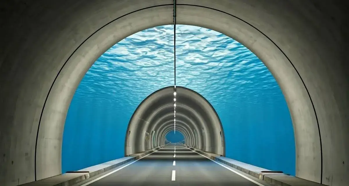 An underwater tunnel with a road leading into the distance. This surreal scene makes you wonder, does the Eurostar go underwater?