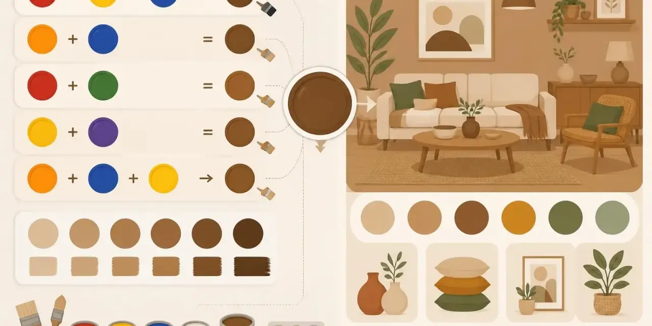 Comment faire du marron en peinture acrylique : mélanges de couleurs pour obtenir différentes nuances de marron, palette de couleurs et décoration intérieure.