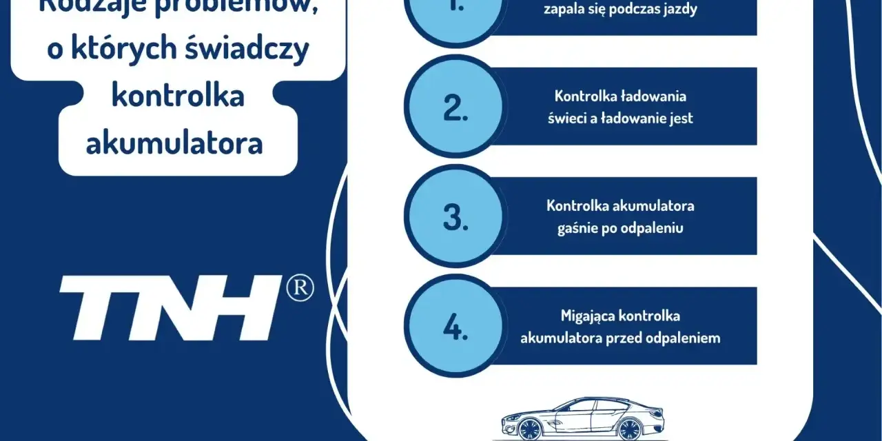 Rodzaje problemów, o których świadczy kontrolka akumulatora: zapala się podczas jazdy, świeci, gaśnie po odpaleniu, miga przed odpaleniem.