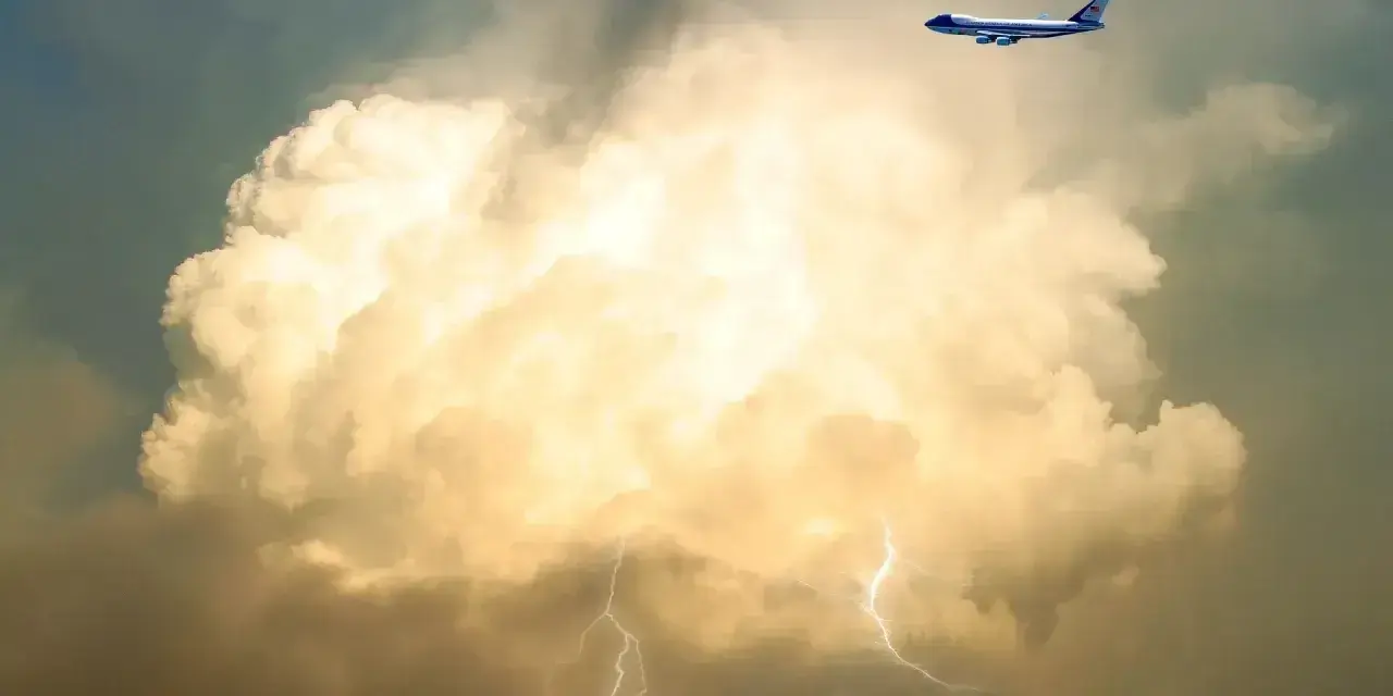 Samolot leci obok burzowej chmury z błyskawicami. To pokazuje, co to są turbulencje.