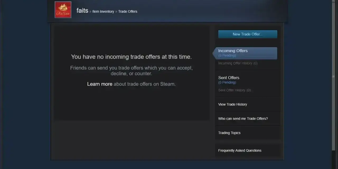 Gdzie jest trade link Steam? Na tym zrzucie ekranu widać okno "Trade Offers" na Steam, gdzie można zarządzać ofertami wymiany.