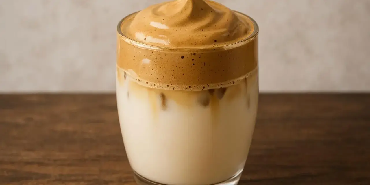 Puszysta pianka kawowa na mleku z lodem. Idealny dalgona coffee przepis na orzeźwiający napój.