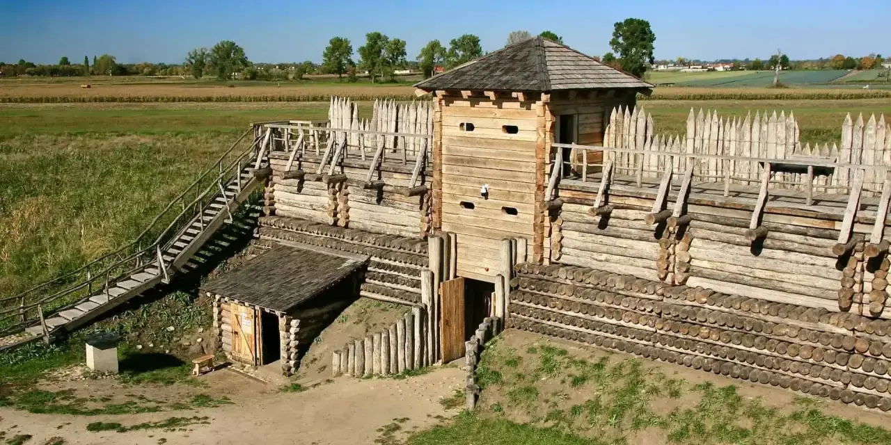 Gród w Tumie koło Łęczycy, jedna z głównych łęczyca atrakcje, z drewnianą wieżą i palisadą.