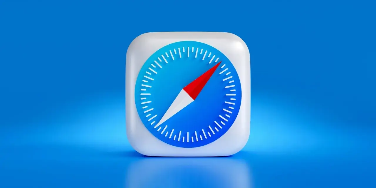 Safari browser icon on a blue background.
