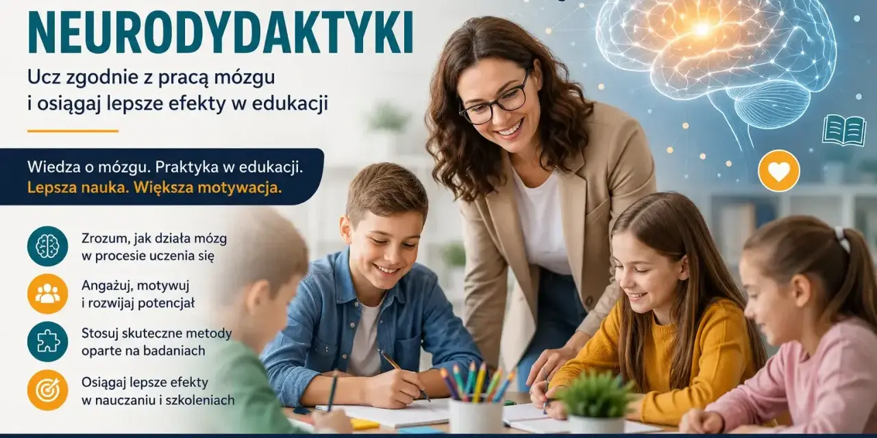 Nauczycielka z uśmiechem wspiera dzieci w nauce, podkreślając znaczenie neurodydaktyki dla lepszych efektów. To podejście uwzględnia neuroatypowość, wspierając indywidualny rozwój każdego ucznia.