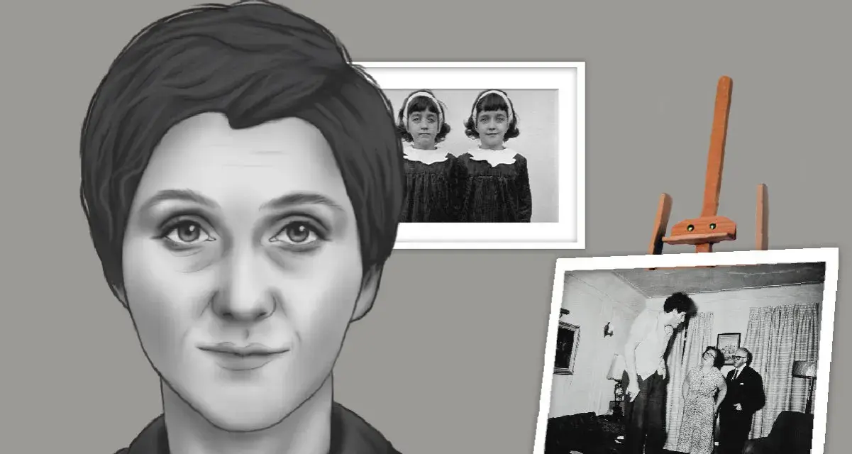 Portret Diane Arbus z jej słynnymi zdjęciami bliźniaczek i pary.