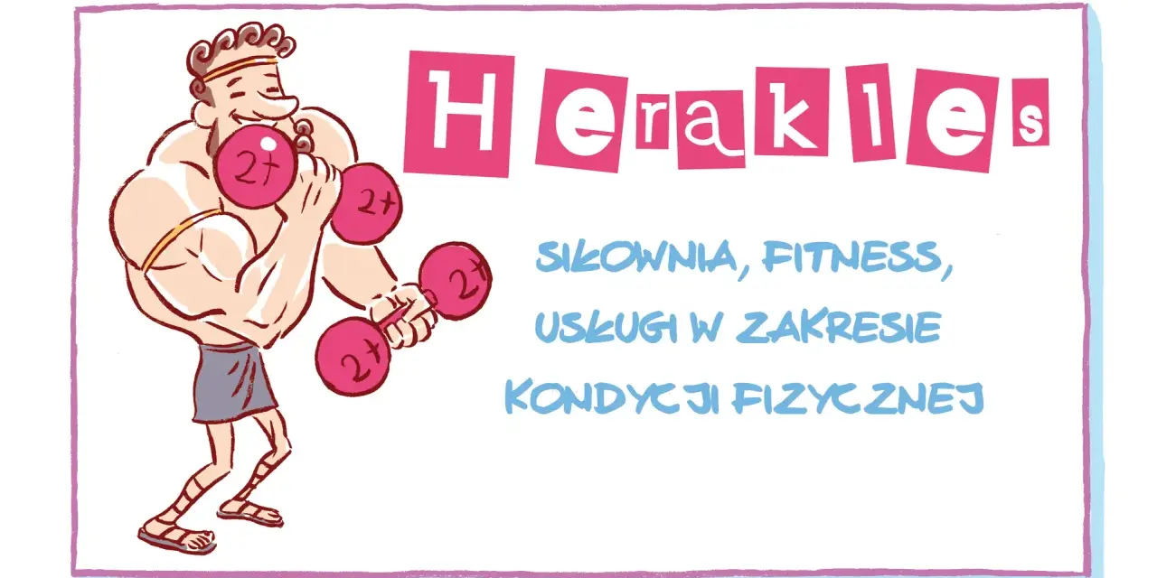 Herakles, jak w dwunastu pracach, ćwiczy z ciężarkami. Siłownia, fitness i usługi w zakresie kondycji fizycznej.