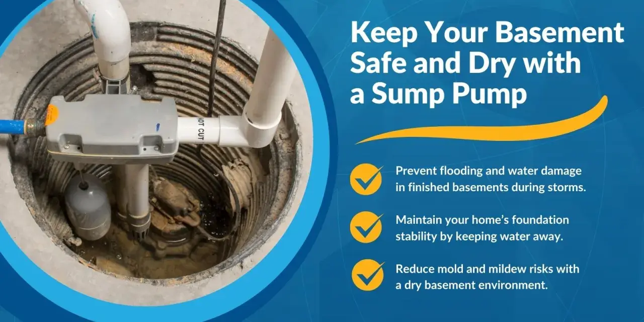 A sump pump in a basement pit, ready for maintenance or to learn how to replace a sump pump. It keeps basements dry.