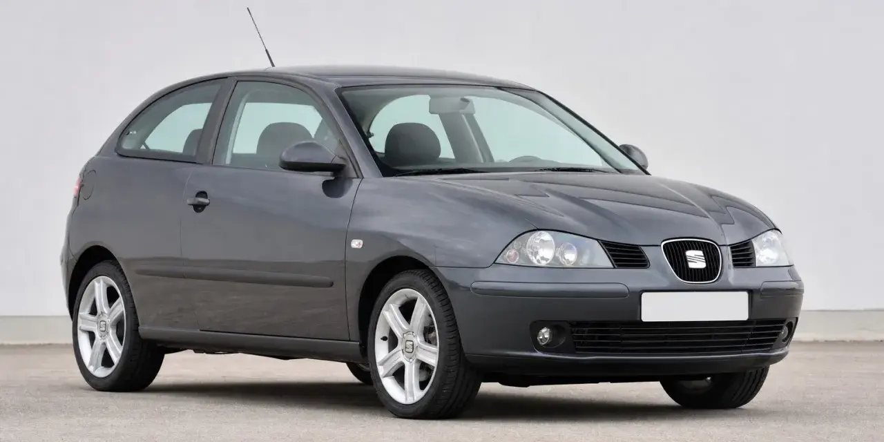 Grauer Seat Ibiza, Baujahr 2005, mit leichten Gebrauchsspuren. Ein typisches Modell, das manchmal Seat Ibiza Probleme aufweist.