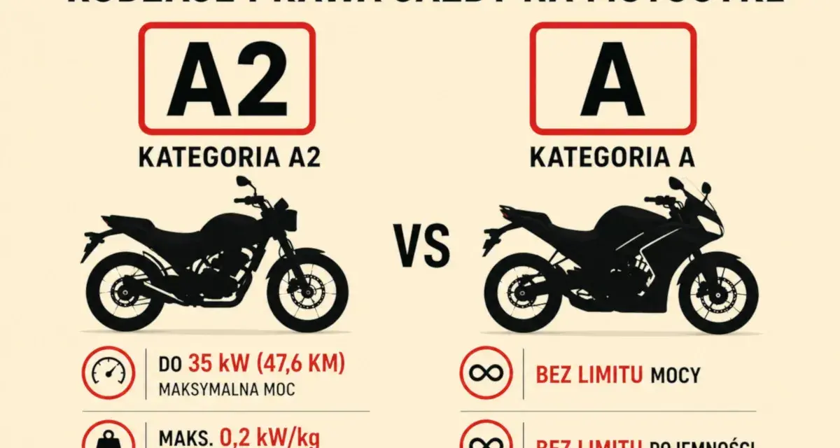 Porównanie motocykli dla prawa jazdy A2 (do 35 kW) i A (bez limitu mocy i pojemności).