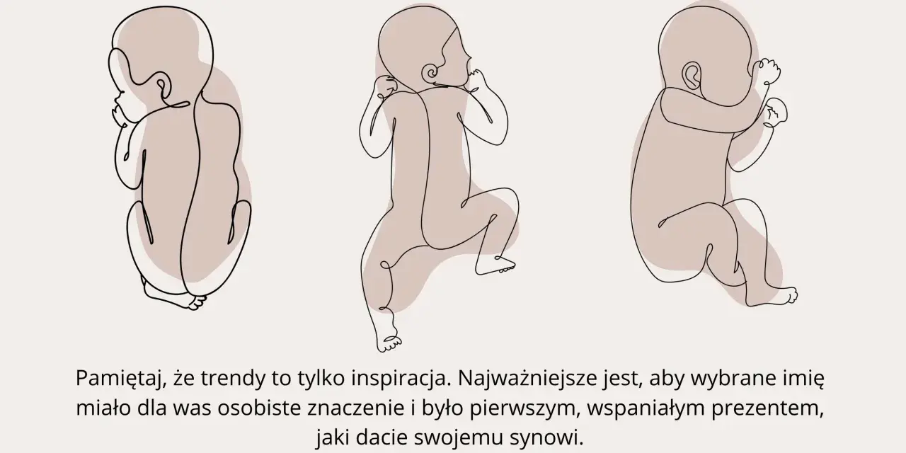 Trzy rysunki noworodków w stylu line art. Wybór imion na "R" dla syna to ważna decyzja.