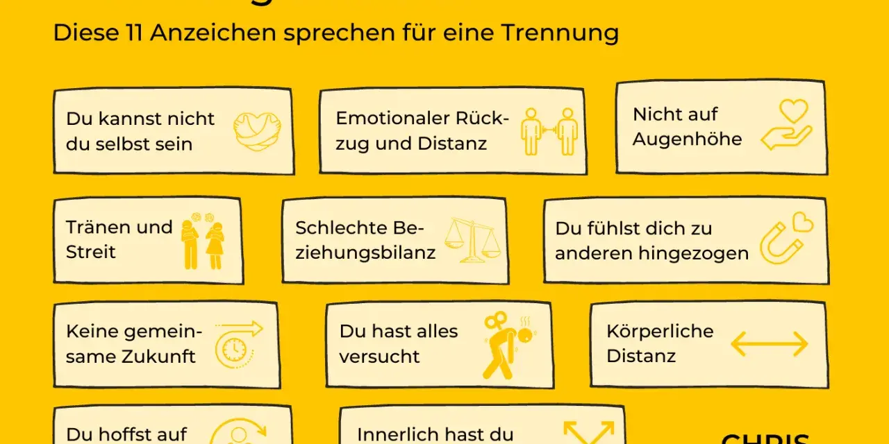 11 Anzeichen, die auf eine Trennung hindeuten: Du fühlst dich nicht mehr wohl, es gibt emotionale Distanz, keine gemeinsame Zukunft. Wenn du dich fragst, wie trenne ich mich von meiner Frau, achte auf diese Zeichen.