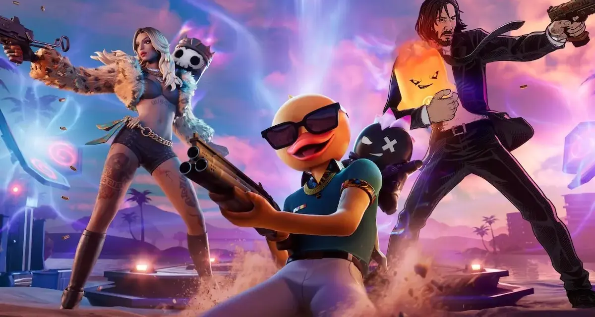 Personajes de Fortnite listos para la acción en la **fortnite nueva temporada**. ¡Una batalla épica se avecina!