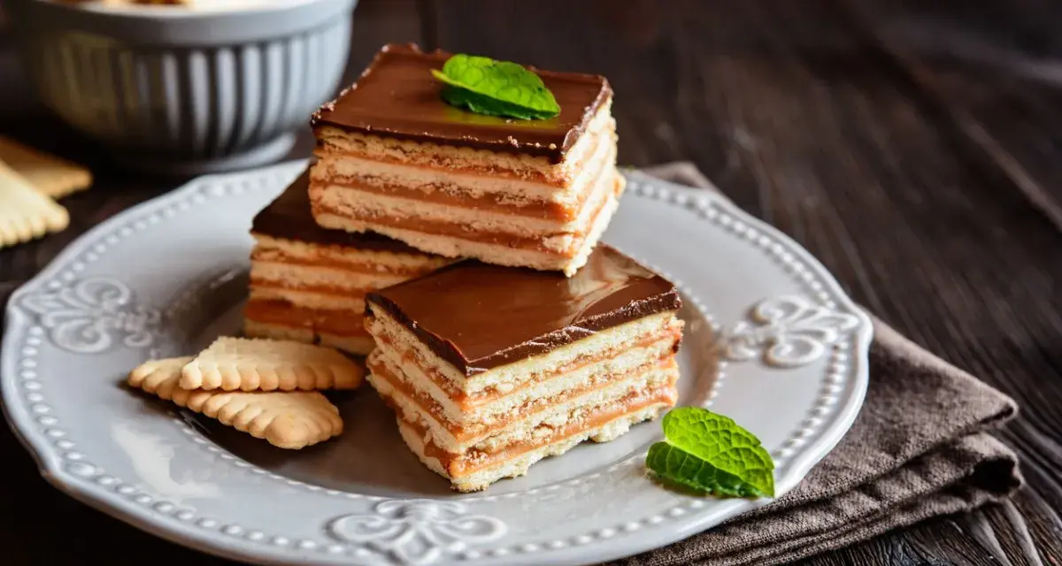 Pastelitos de galleta con dulce de leche y chocolate, un postre casero que recuerda a la abuela en España.