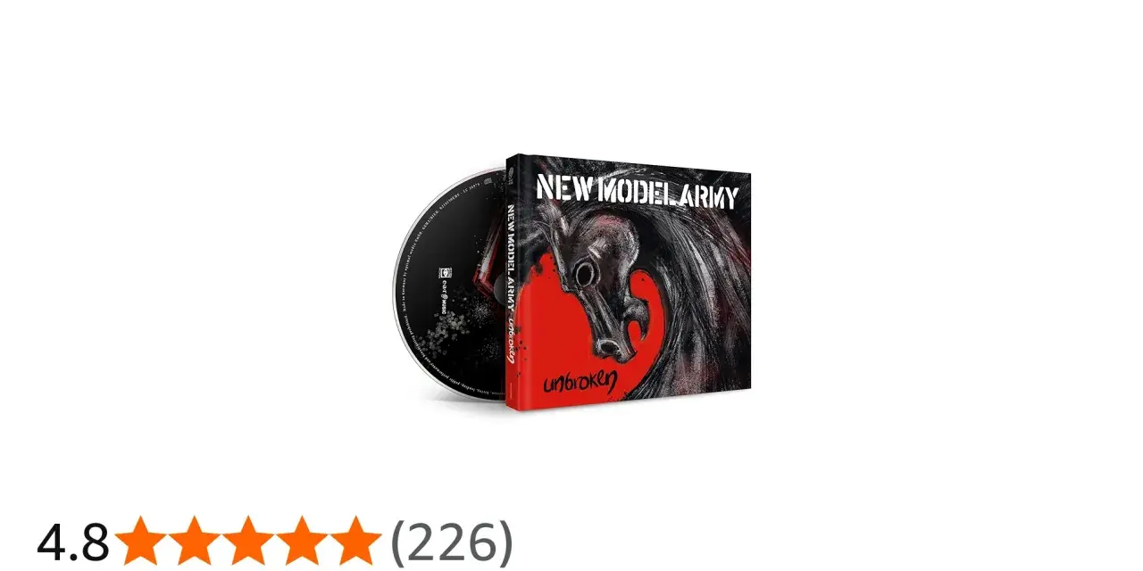 Okładka albumu "Unbroken" zespołu New Model Army z mrocznym, stylizowanym wizerunkiem konia. Czy to symbol nadchodzącej siły, czy może odzwierciedlenie przeszłości?