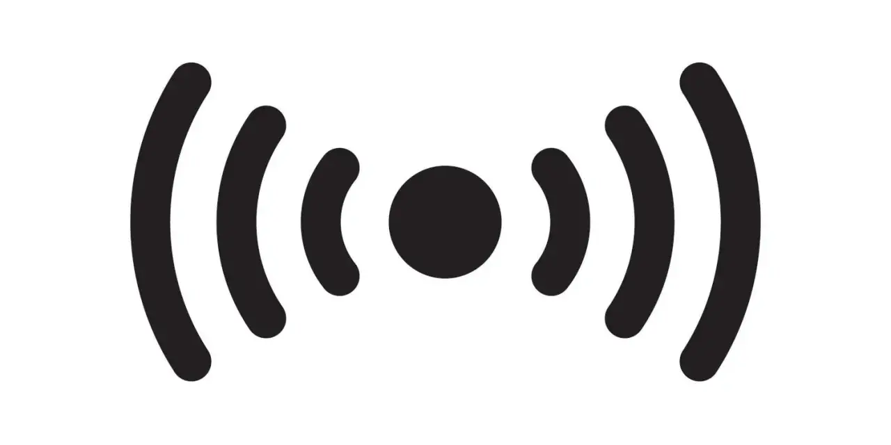 Ikona sygnału, jak czujnik zbliżeniowy w telefonie, pokazuje fale rozchodzące się od centralnego punktu.