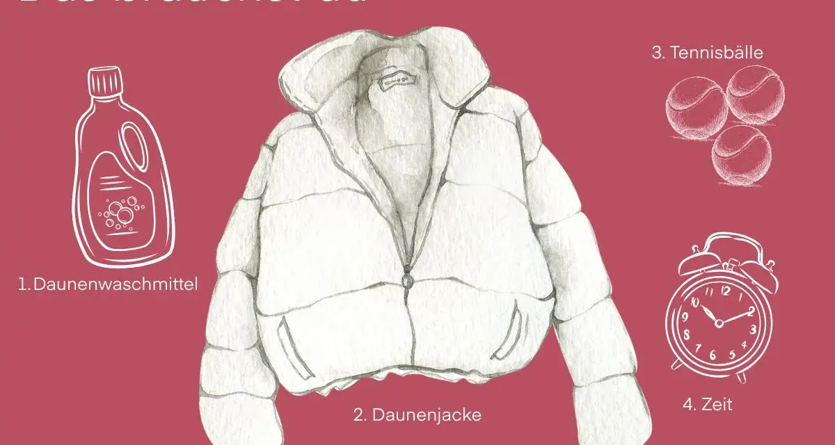 So wird deine Daunenjacke wieder fluffig: Spezialwaschmittel, die Jacke selbst, Tennisbälle und Zeit.