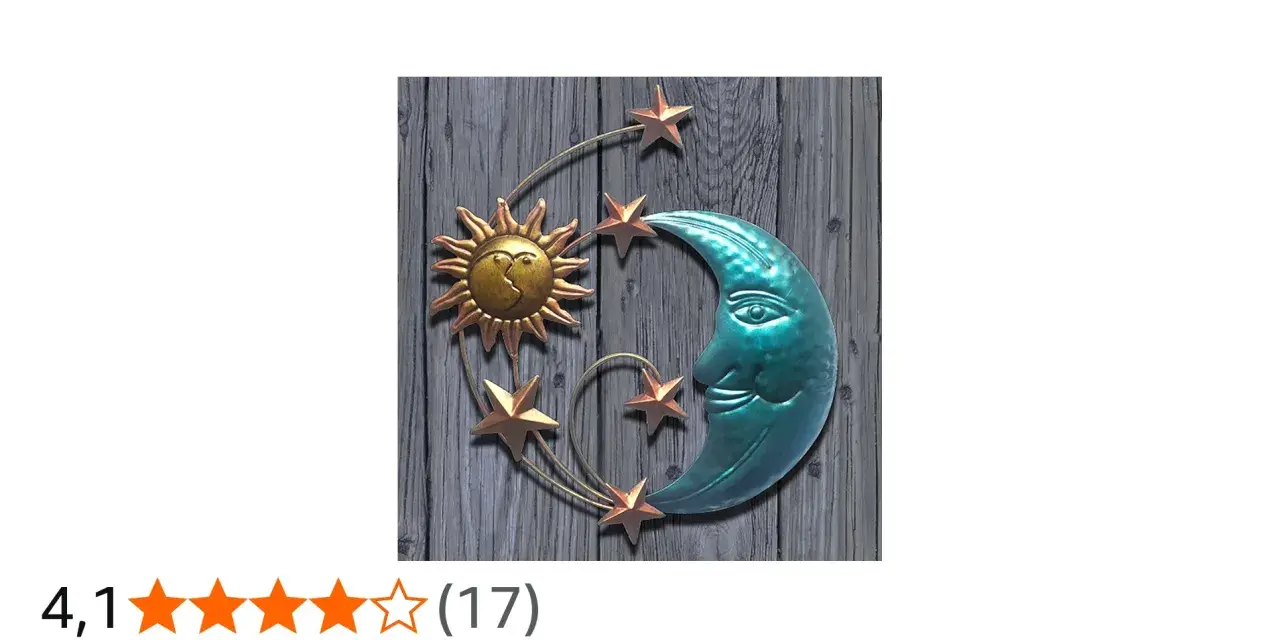 Adorno de pared con sol dorado, luna azul y estrellas de cobre. Estos cuadros de lunas y estrellas son perfectos para decorar cualquier espacio.
