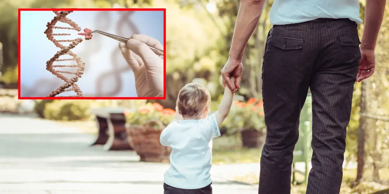 Badanie DNA sugeruje autyzm dziedziczenie po matce. Dziecko trzyma ojca za rękę.