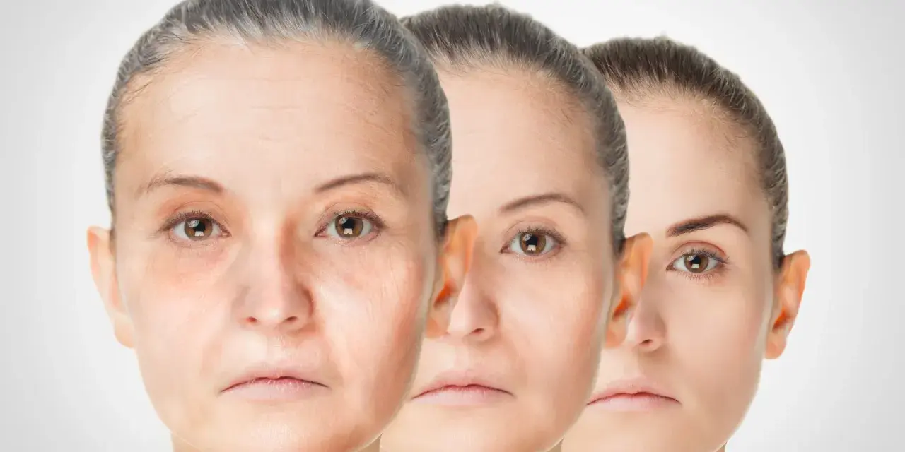 Trois visages de femmes montrant le processus de régénération de la peau, du plus âgé au plus jeune.