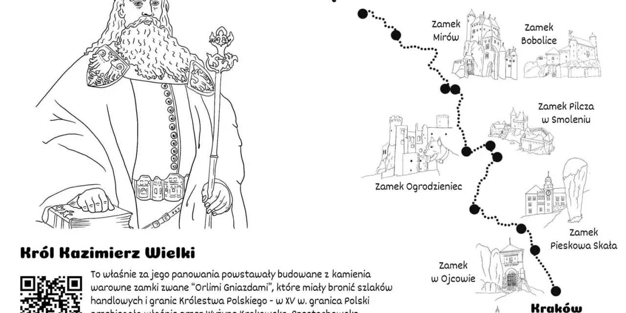 Król Kazimierz Wielki zaprasza na szlak Orlich Gniazd. Trasa prowadzi przez malownicze zamki Wyżyny Krakowsko-Częstochowskiej.